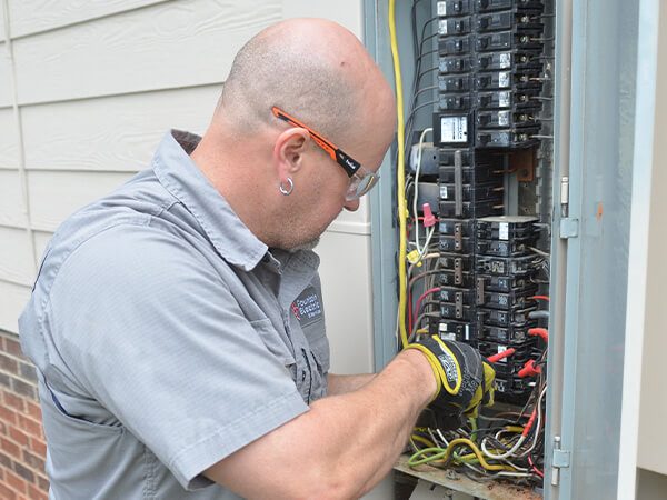 Residential breaker box wiring work by Fountain Electric & Services home services tech