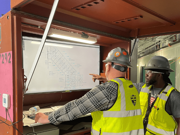 Checking plans on job site in jobox.