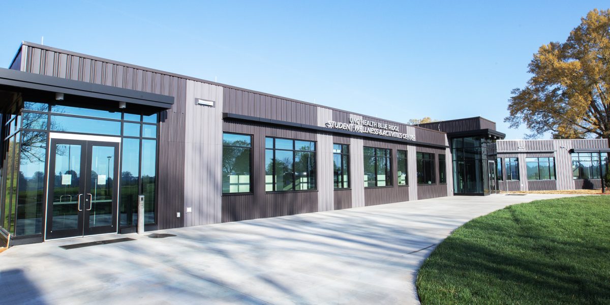 Exterior of the NCSSM Morganton Student Wellness and Activities Center showing electrical and lighting work by Fountain Electric.