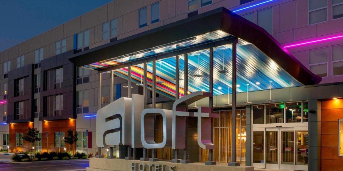 Aloft Hotel City Park Charlotte Front Entrance Night