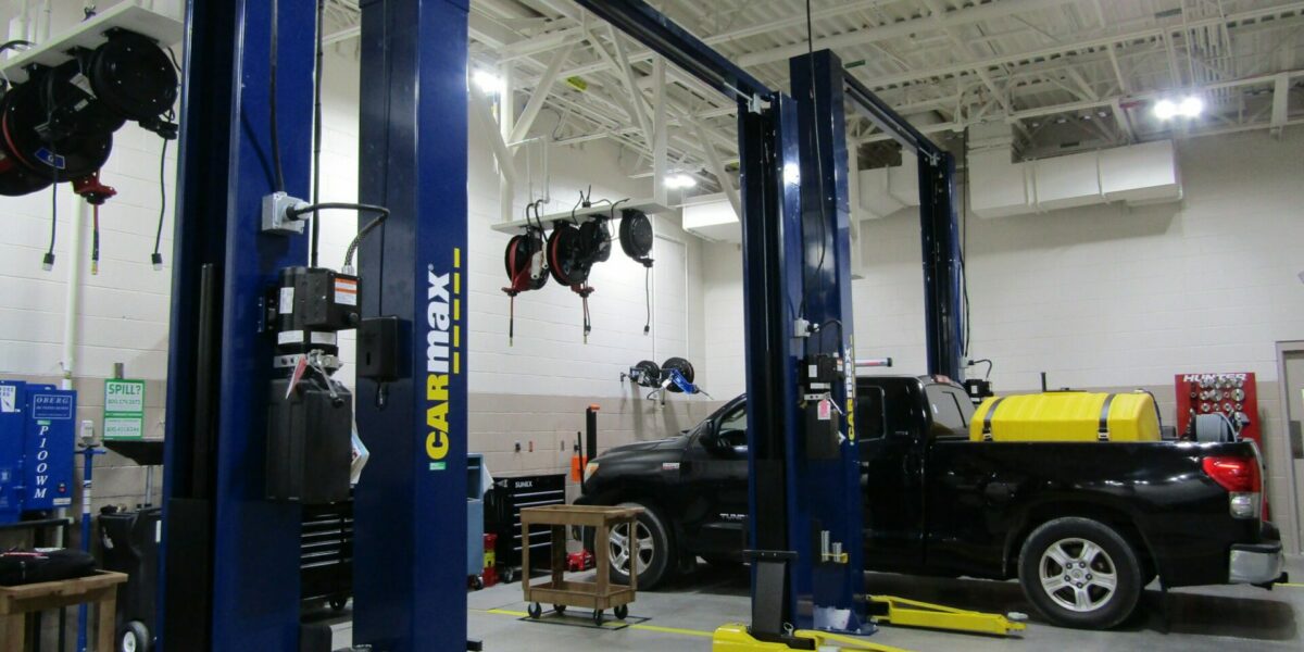 Service bay showing electrical work at Carmax Asheville, NC.