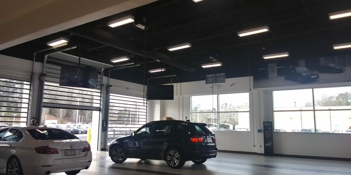 Century BMW Greenville SC customer car waiting area lighting.