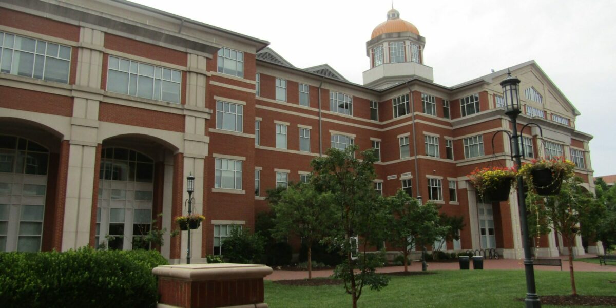 Courtyard of UNC Charlotte Health & Human Services showcasing electrical work of Fountain Electric & Services