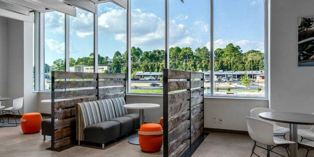 Commercial electrical work in guest lobby of EchoPark Independence in Charlotte NC automotive by Fountain Electric