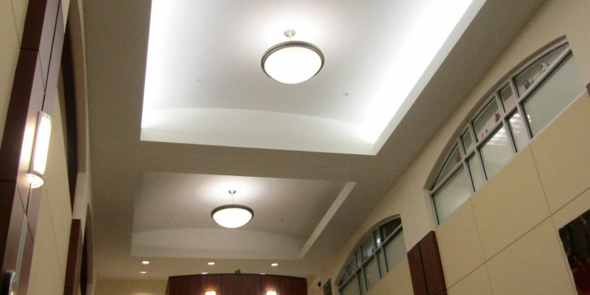 Student lounge at UNC Charlotte Health & Human Services showing electrical lighting work by Fountain Electric & Services