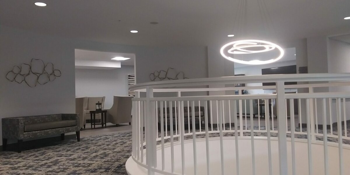 Maple Brook Terrace Retirement Community Greenville SC upstairs lobby lighting.