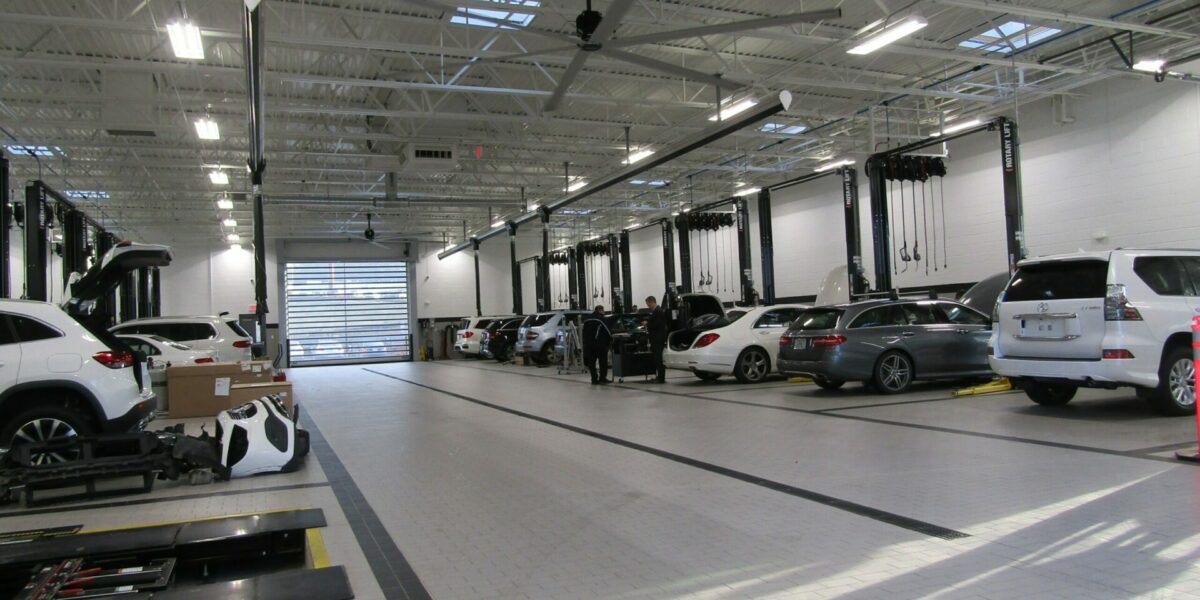 Fields Mercedes Benz Asheville service area lighting and fan work.